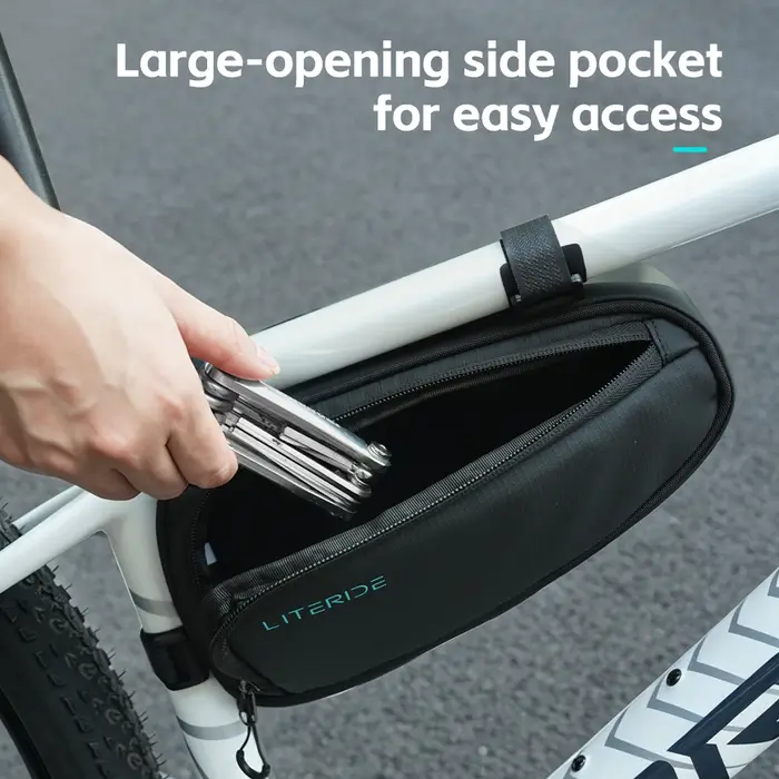 LITERIDE 1.2L Sacoche de vélo à poches latérales en sergé ToxturoTube, sac triangulaire, sac réfléchissant pour une utilisation sans contact, accessoires de vélo