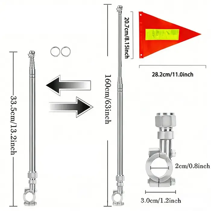 Drapeau de vélo rétractable, résistant aux déchirures, imperméable, réfléchissant, avec mât pour la 