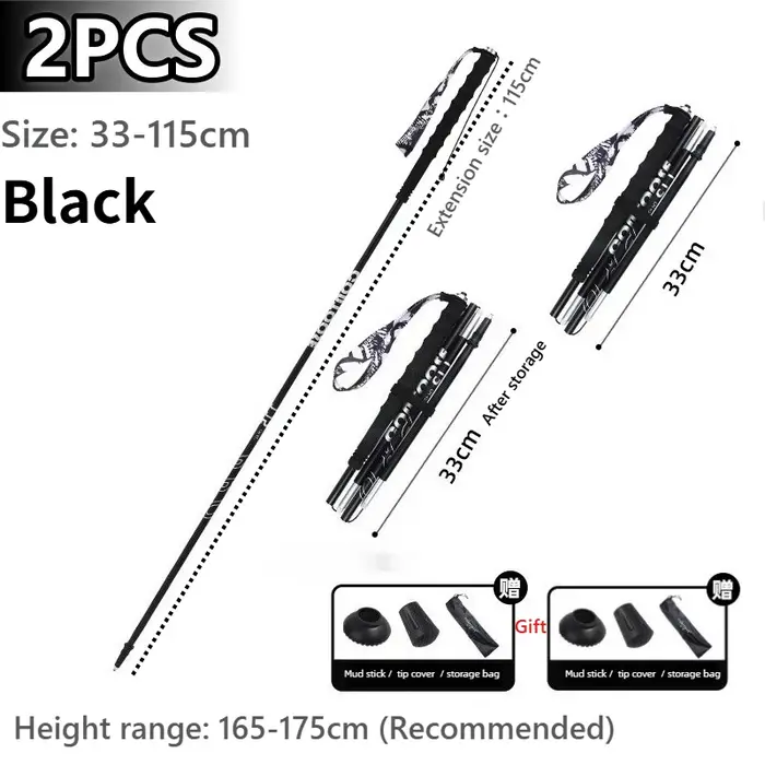 Bâtons de trekking 2 pièces, bâtons de marche pliables professionnels pour l'extérieur, légers, en a