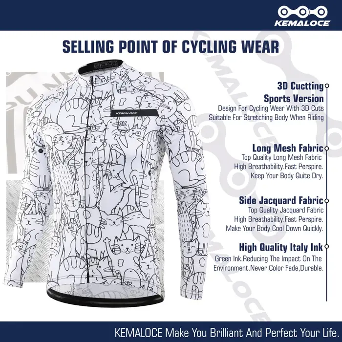 KEMALOCE-Maillot de cyclisme à manches longues pour hommes et femmes, chemise de vélo VTT blanche, v
