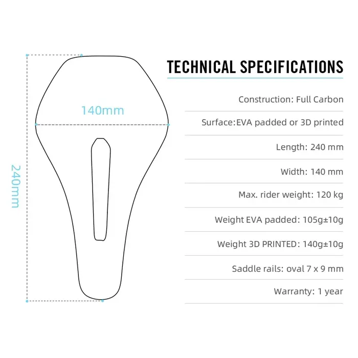 Selle de vélo ultralégère en carbone