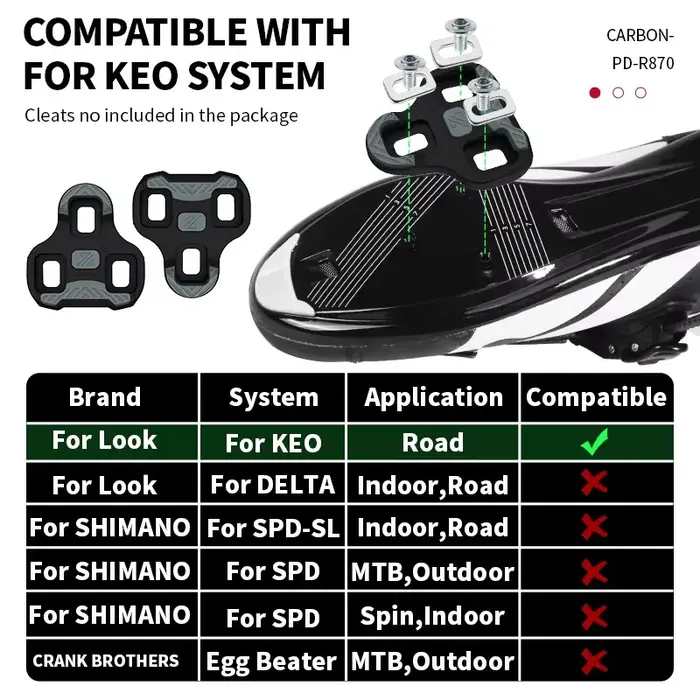 Pédales de vélo de route sans clip Bucklos compatibles avec le système Look Keo
