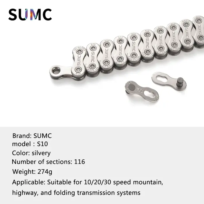 Chaîne de vélo SUMC gris/argenté Compatible avec les vélos 8/9/10/11/12 vitesses chaînes
