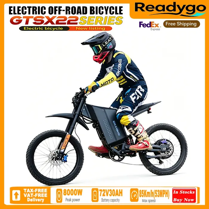 Moto électrique tout-terrain EKXBike GTS X22, moteur sans balais 8000W, batterie lithium 72V30AH, vitesse maximale 85KM/H, prête à l'emploi pour adultes.