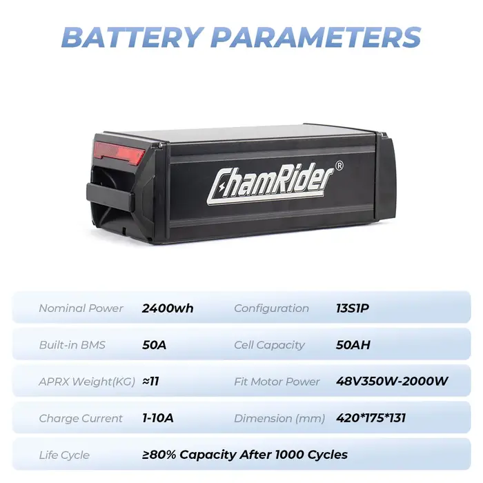 Batterie pour vélo électrique à support arrière 48 V 50 Ah – Haute capacité
