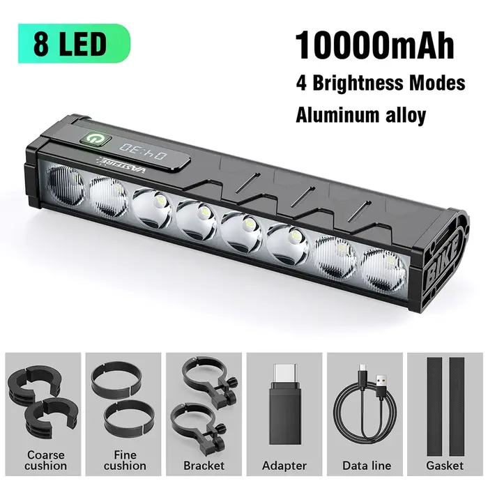 Lumière de vélo avant 8/17LED 25500 lumens, lampe de vélo 10000mAh, lampe torche étanche, charge USB