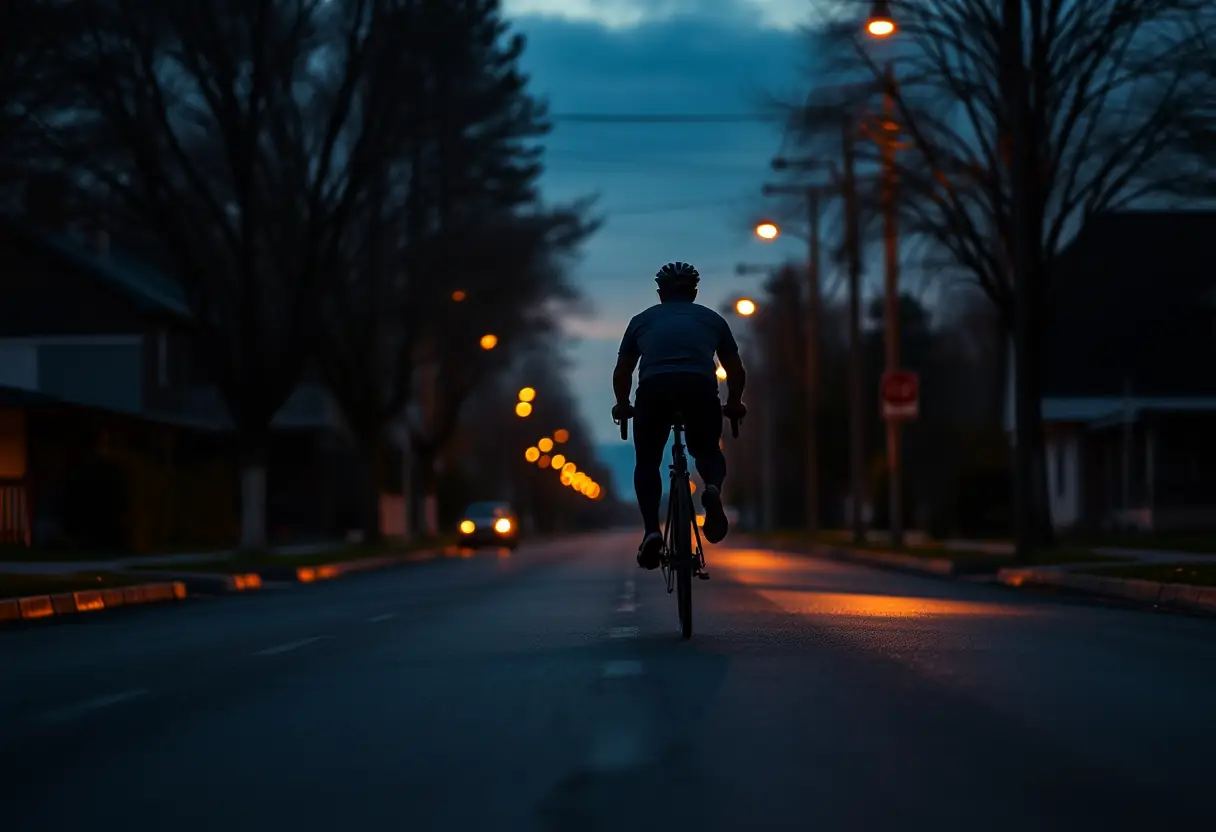 Cycliste sur une rue sous le crépuscule
