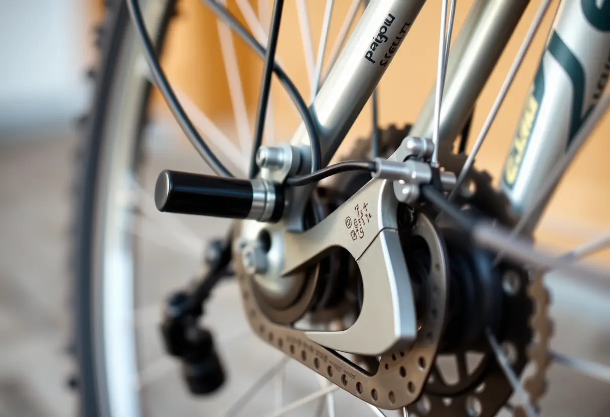 Système de frein à pédale sur un vélo, mise au point sur les composants métalliques et les câbles