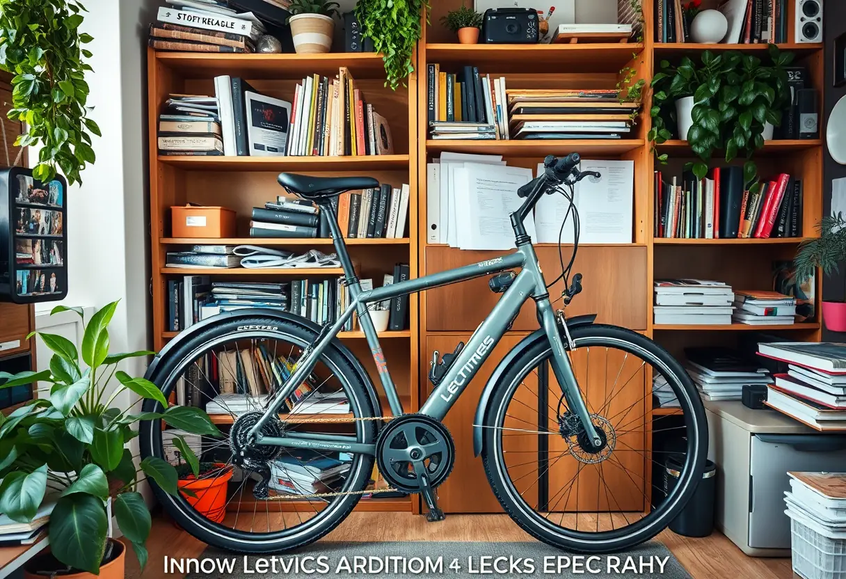 Un vélo électrique pliant léger dans un bureau encombré